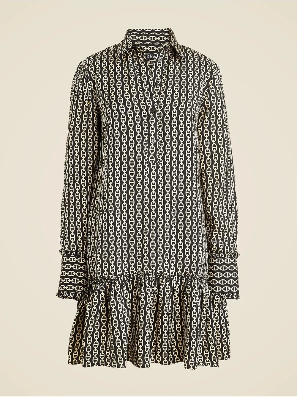 J. Crew Black and White Chain-Print Long-Sleeve Dress